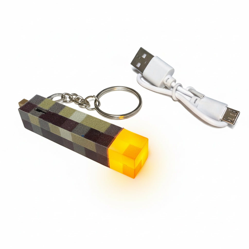 🔥 Pochodnia Minecraft – brelok LED | Lampka USB | Kabel w zestawie